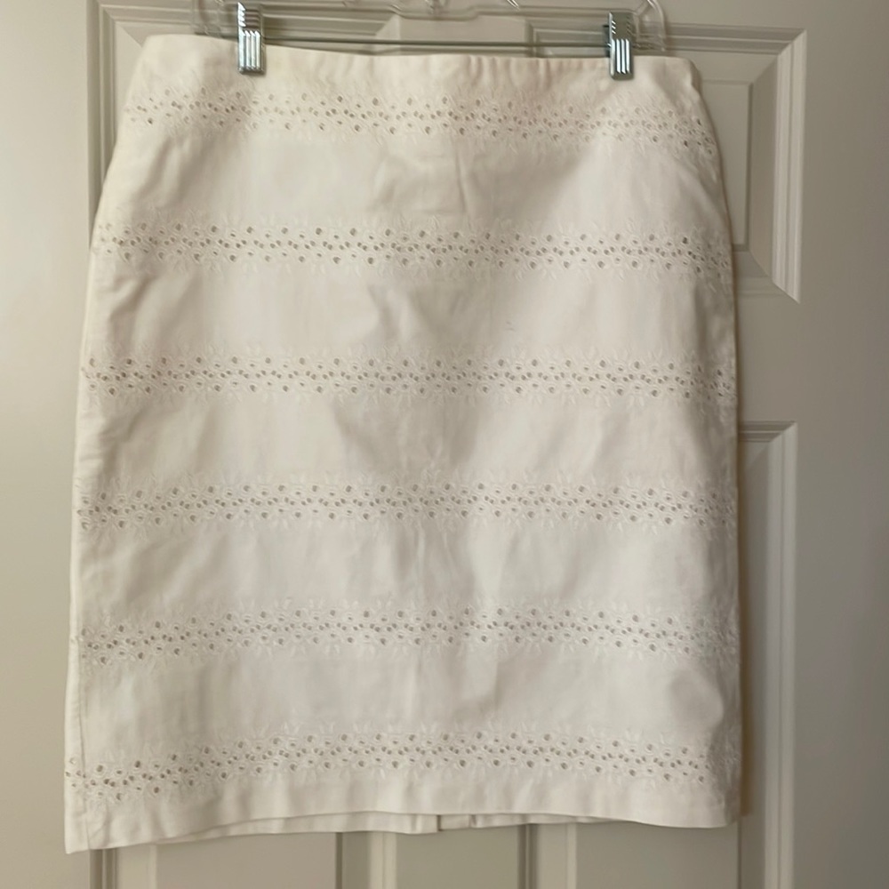 Talbots white eyelet pencil skirt, size 10
